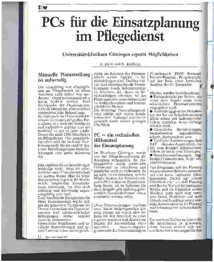 Vorschauseite 1: PCs für die Einsatzplanung im Pflegedienst Universitätsklinikum Göttingen erprobt Möglichkeiten