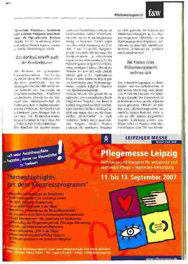 Vorschauseite 2: RisikomanagementWas die Krankenhäuser von den Banken lernen können