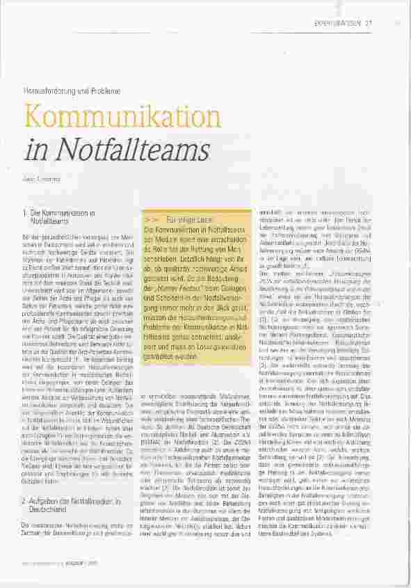Vorschauseite 1: Kommunikation in Notfallteams