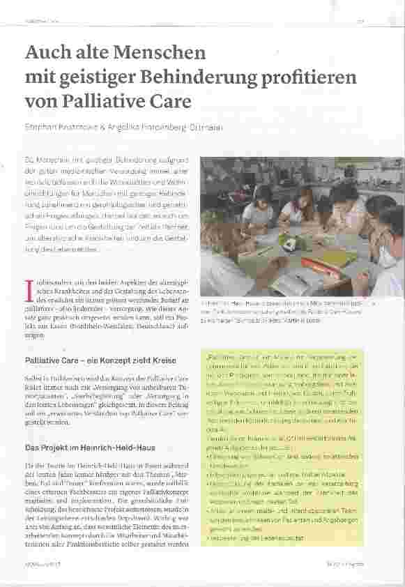 Vorschauseite 1: Auch alte Menschen mit geistiger Behinderung profitieren von Palliative Care