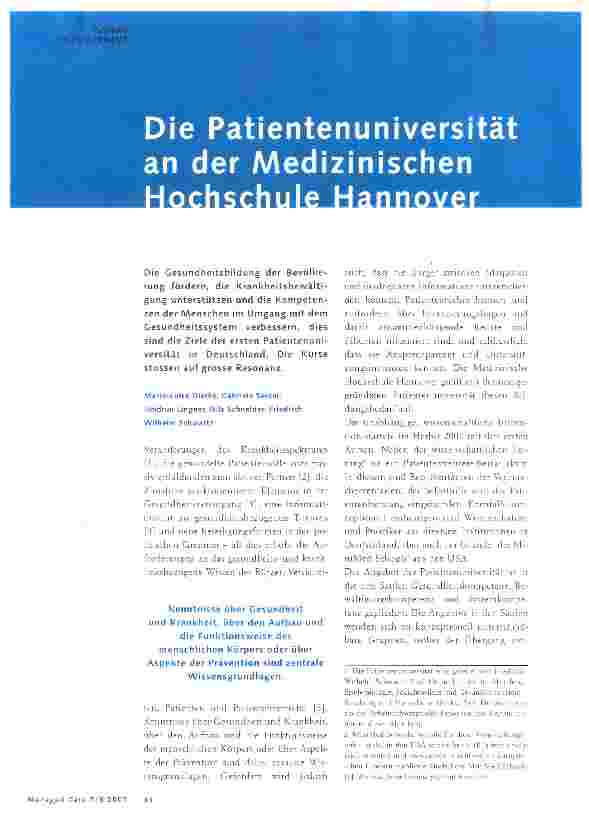 Vorschauseite 1: Die Patientenuniversität an der Medizinischen Hochschule Hannover