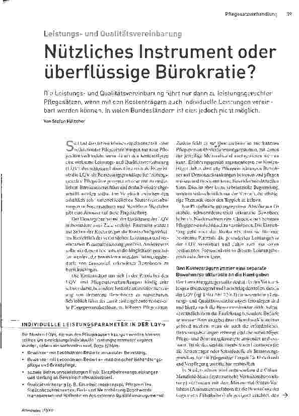 Vorschauseite 1: Leistungsund QualitätsvereinbarungNützliches Instrument oder überflüssige Bürokratie?