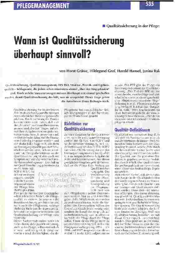 Vorschauseite 1: Qualitätssicherung in der Pflege: Wann ist Qualitätssicherung überhaupt sinnvoll
