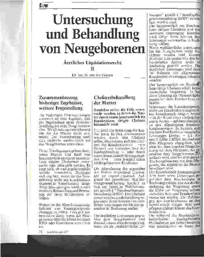 Vorschauseite 1: Untersuchung und Behandlung von Neugeborenen Ärztliches Liquidationsrecht II