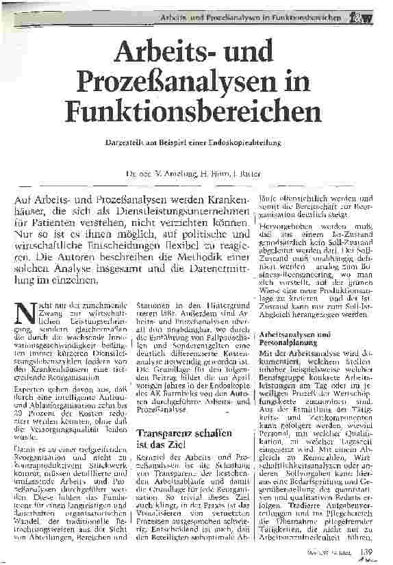 Vorschauseite 1: Arbeitsund Prozeßanalysen in Funktionsbereichen Dargestellt am Beispiel einer Endoskopieabteilung