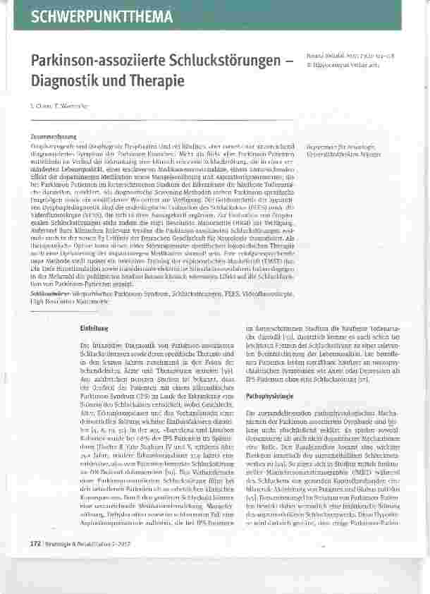 Vorschauseite 1: Parkinson-assoziierte SchluckstörungenDiagnostik und Therapie