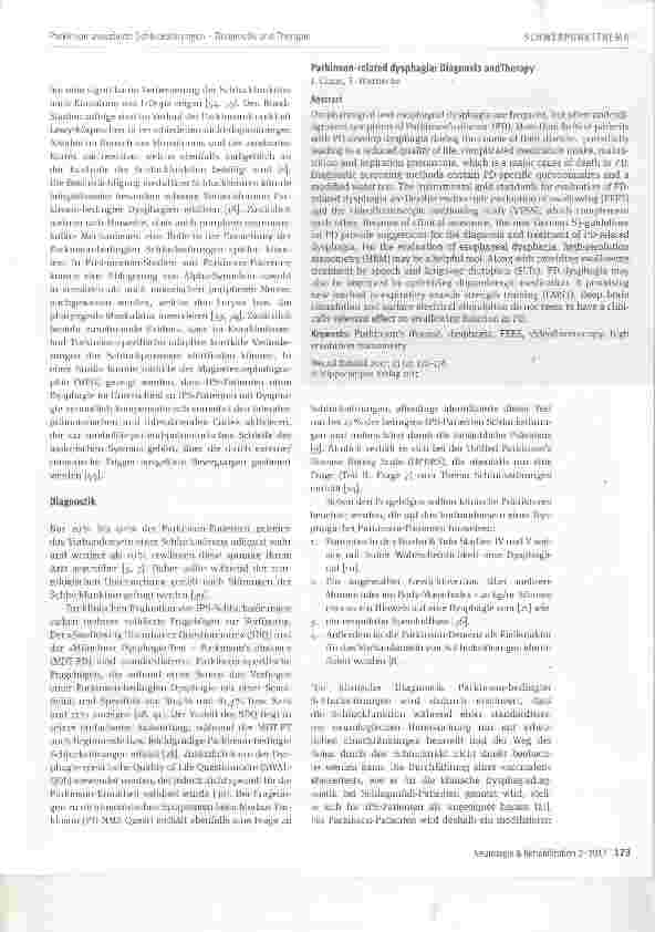 Vorschauseite 2: Parkinson-assoziierte SchluckstörungenDiagnostik und Therapie