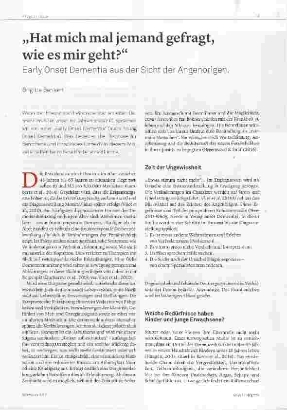 Vorschauseite 1: „Hat mich mal jemand gefragt, wie es mir geht?“ Early Onset Dementia aus der Sicht der Angehörigen.