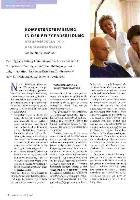 Vorschauseite 1: KOMPETENZERFASSUNG IN DER PFLEGEAUSBILDUNG