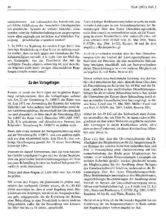 Vorschauseite 4: Der absolute Ausschluss der Erstattung der Kosten einer stationären Behandlung im Ausland verstößt gegen Gemeinschaftsrecht