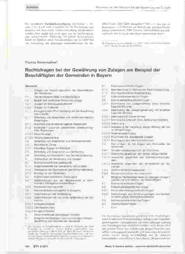Vorschauseite 1: Rechtsfragen bei der Gewährung von Zulagen am Beispiel der Beschäftigten der Gemeinden in Bayern