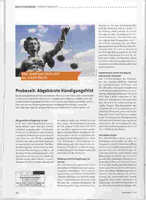 Vorschauseite 1: Probezeit: Abgekürzte Kündigungsfrist