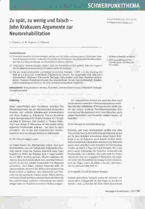 Vorschauseite 1: Zu spät, zu wenig und falsch - John Krakauers Argumente zur Neurorehabilitation