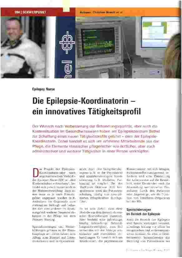 Vorschauseite 1: Die Epilepsie-Koordinatorin -ein innovatives Tätigkeitsprofil