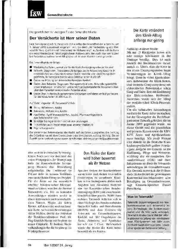 Vorschauseite 2: Telematik bringt medizinischen Fortschritt, aber auch Datenschutz-Probleme