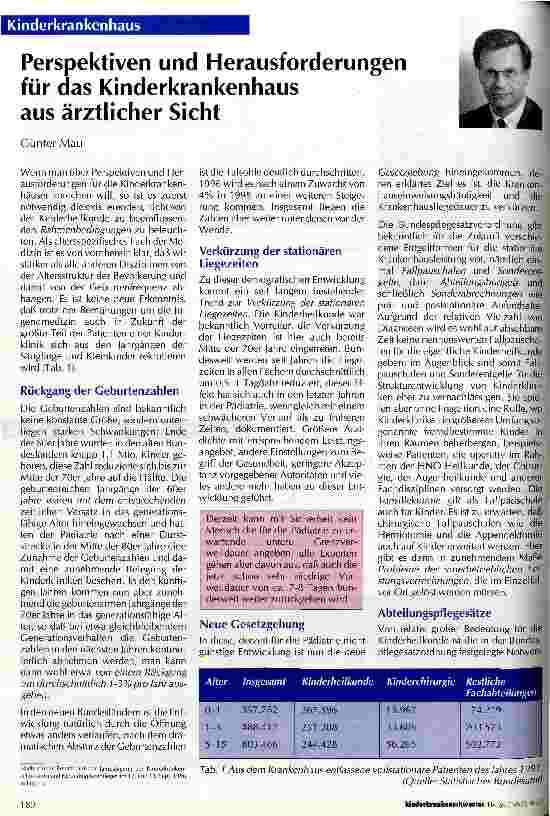 Vorschauseite 1: Perspektiven und Herausforderungen für das Kinderkrankenhaus aus ärztlicher Sicht