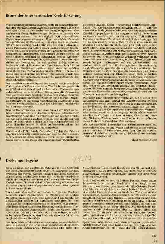 Vorschauseite 1: Krebs und Psyche
