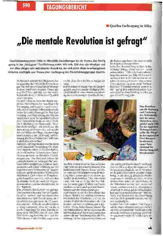 Vorschauseite 1: Die mentale Revolution ist gefragt QuaTra-Fachtagung in Köln