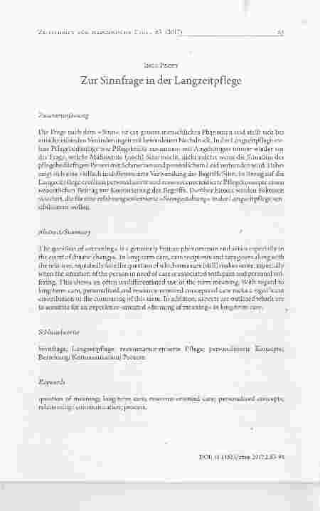 Vorschauseite 1: Zur Sinnfrage in der Langzeitpflege
