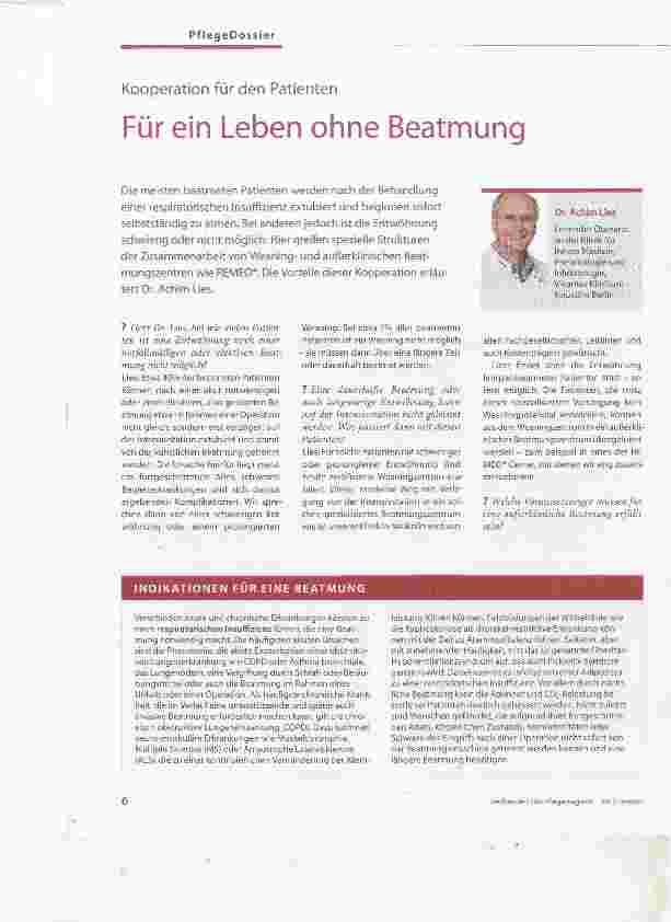 Vorschauseite 1: Kooperation für den Patienten Für ein Leben ohne Beatmung