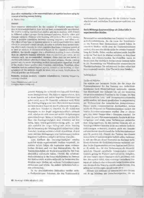 Vorschauseite 2: Dosis-Wirkungs-Beziehungen in der Neurorehabilitation kognitiver Funktionen am Beispiel des Arbeitsgedächtnistrainings