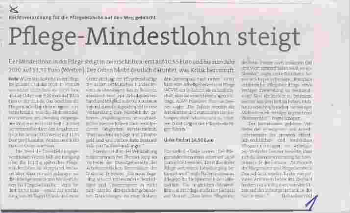 Vorschauseite 1: Pflege-Mindestlohn steigt