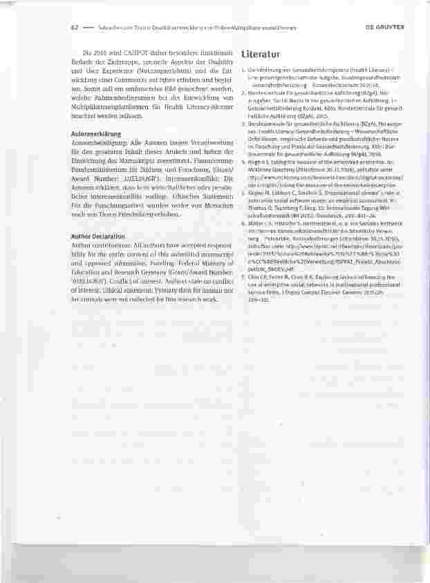 Vorschauseite 3: Gesundheitskompetenz vernetzen: Qualitatsentwicklung von Online- MuItiplikatorenplattformenHealth literacy networking: quality development of a health professionals community webs…