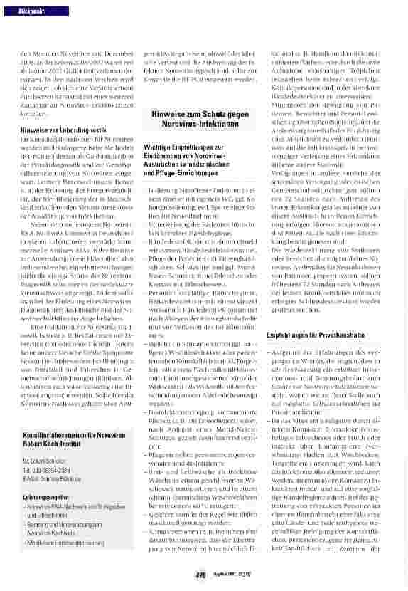 Vorschauseite 3: Aktuelle Zunahme von Norovirus-Infektionen könnte eine erneute Winterepidemie ankündigen