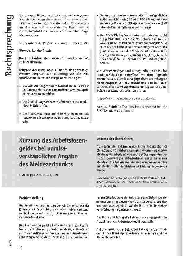 Vorschauseite 1: Kürzung des Arbeitslosengeldes bei unmissverständlicher Angabe des Meldezeitpunkts