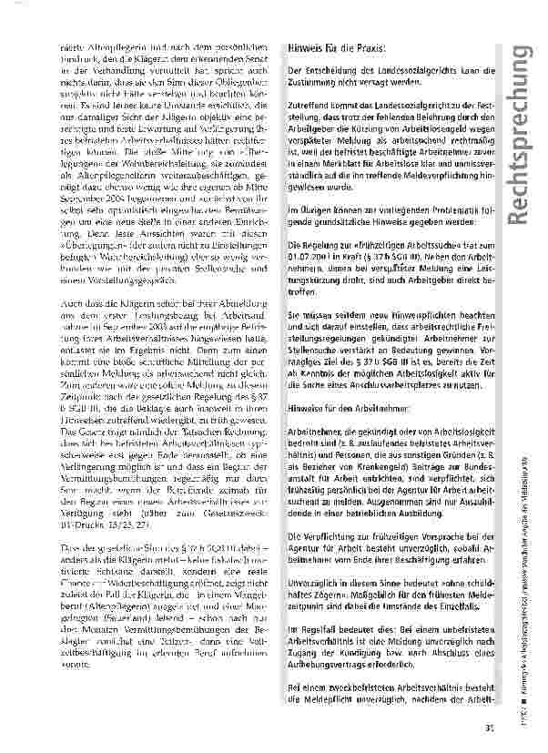 Vorschauseite 4: Kürzung des Arbeitslosengeldes bei unmissverständlicher Angabe des Meldezeitpunkts