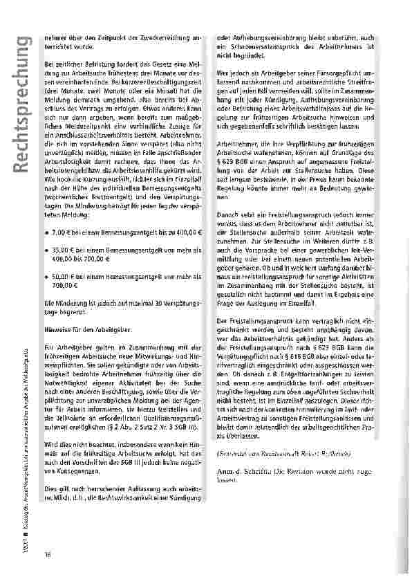 Vorschauseite 5: Kürzung des Arbeitslosengeldes bei unmissverständlicher Angabe des Meldezeitpunkts