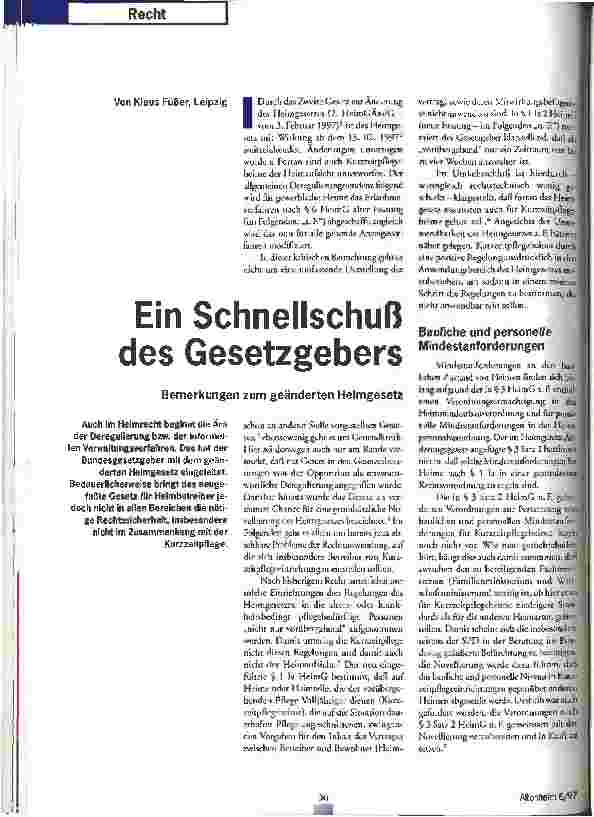 Vorschauseite 1: Ein Schnellschuß des Gesetzgebers Bemerkungen zum geänderten Heimgesetz