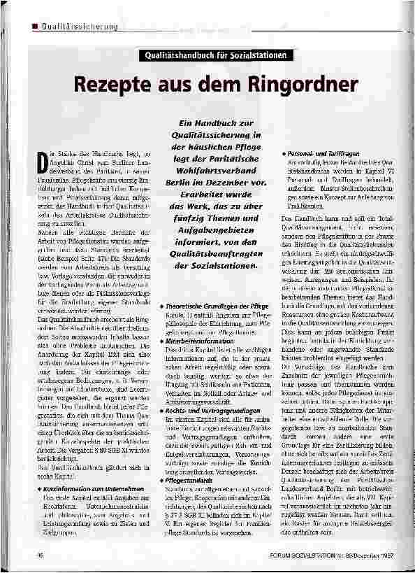 Vorschauseite 1: Rezepte aus dem Ringordner Qualitätsstandbuch für Sozialstationen