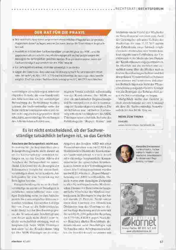 Vorschauseite 2: OLG Thüringen: MDK-Gutachterin ist im Haftungsprozess befangen
