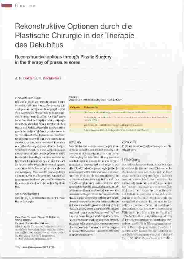 Vorschauseite 1: Rekonstruktive Optionen durch die Plastische Chirurgie in der Therapie des Dekubitus