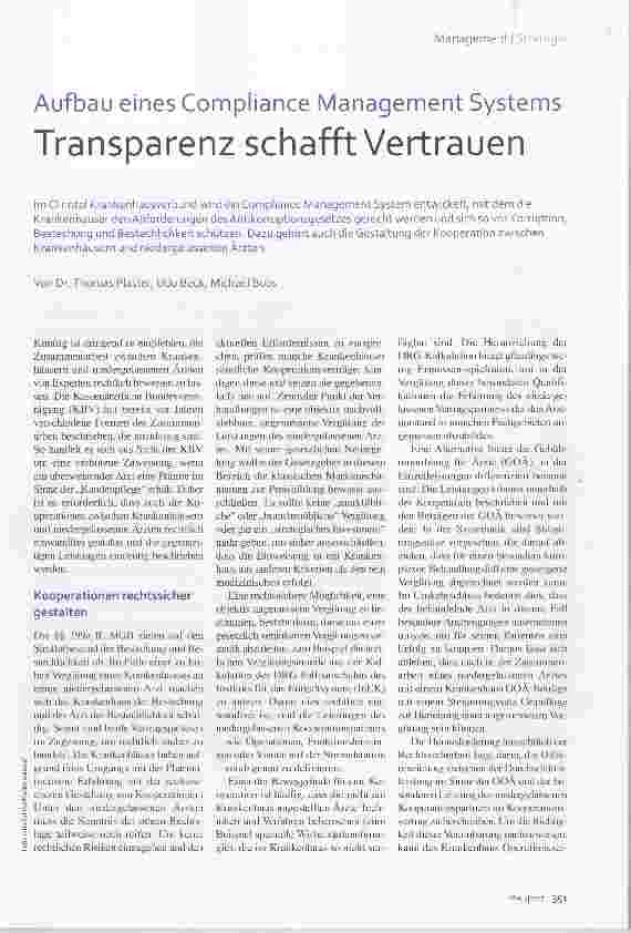 Vorschauseite 2: Aufbau eines Compliance Management Systems Transparenz schafft Vertrauen