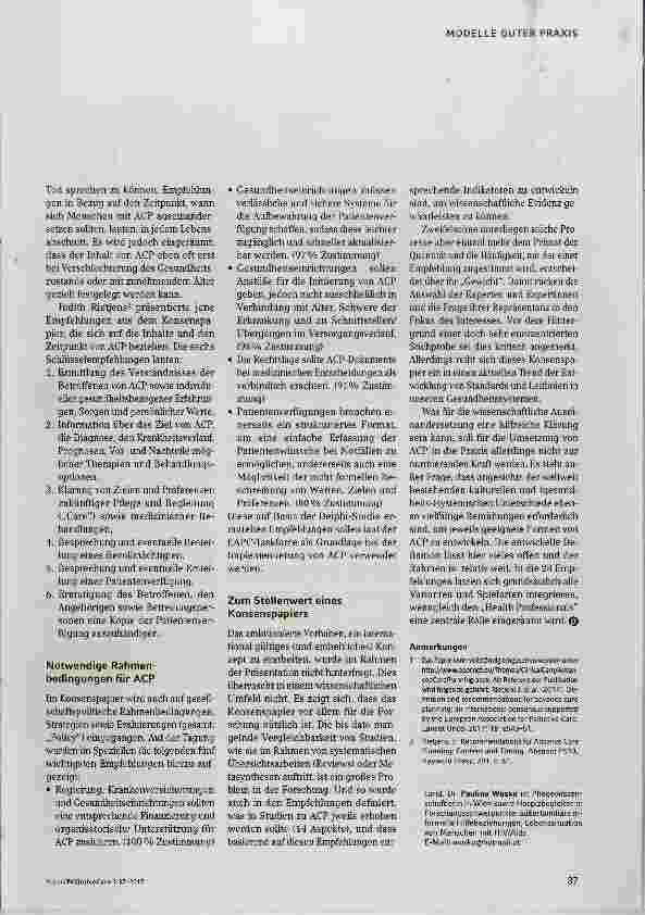 Vorschauseite 2: Das EAPC White Paper on Advance Care Planning ein internationales Konsenspapier