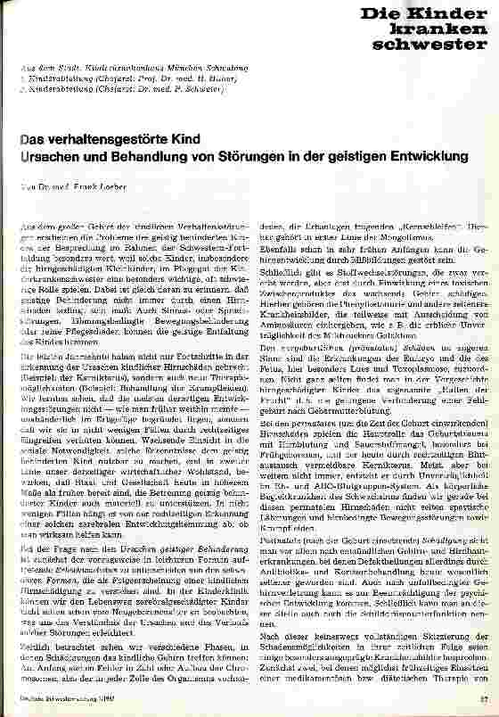 Vorschauseite 1: Das verhaltensgestörte Kind Ursachen und Behandlung von Störungen in der geistigen Entwicklung