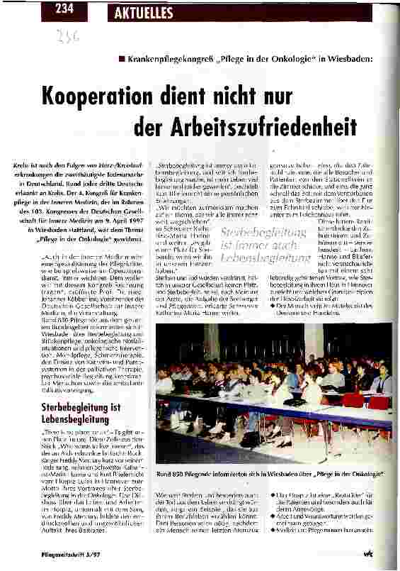 Vorschauseite 1: Kooperation dient nicht nur der Arbeitszufriedenheit Krankenpflegekongreß Pflege in der Onkologie in Wiesbaden