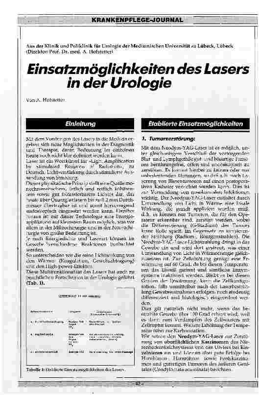Vorschauseite 1: Einsatzmöglichkeiten des Lasers in der Urologie