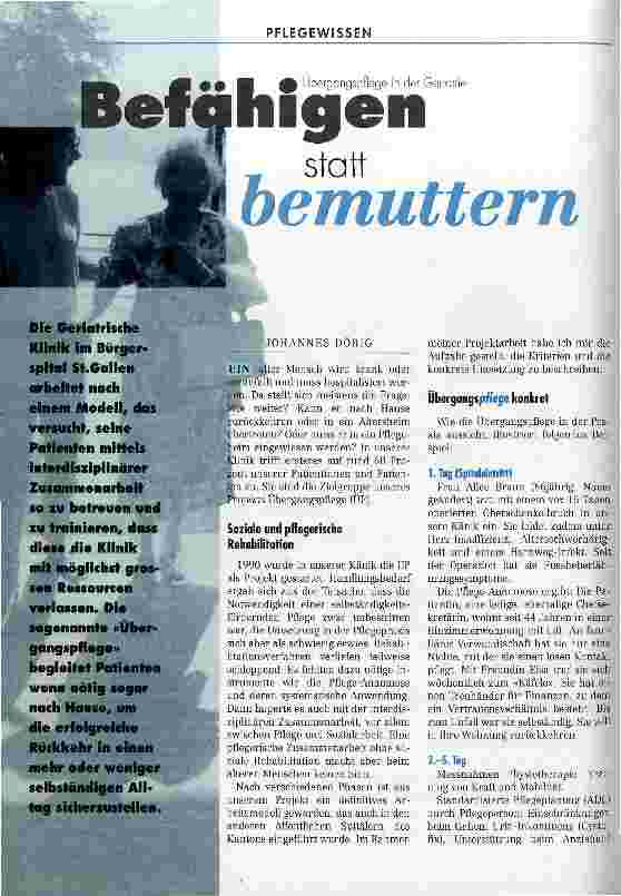 Vorschauseite 1: Befähigen statt bemuttern Übergangspflege in der Geriatrie