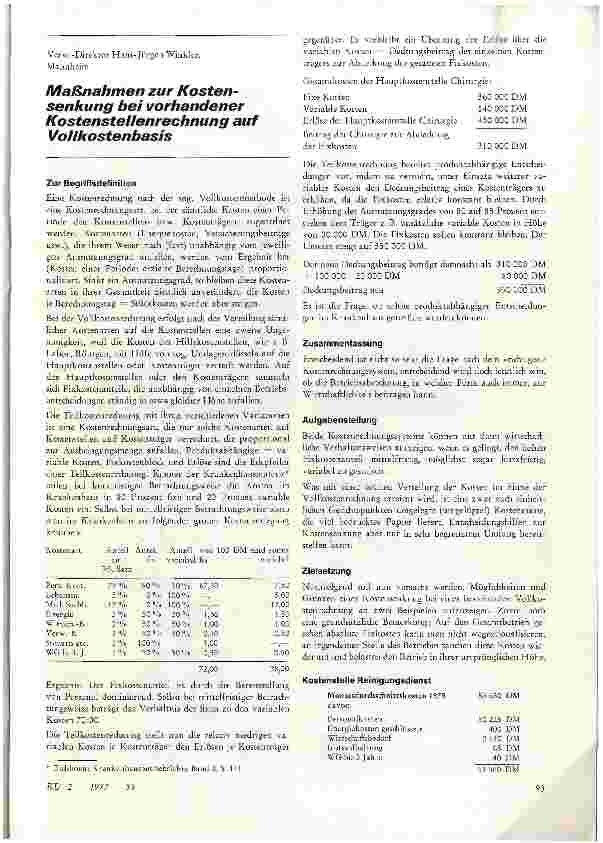 Vorschauseite 1: Maßnahmen zur Kostensenkung bei vorhandener Kostenstellenrechnung auf Vollkostenbasis