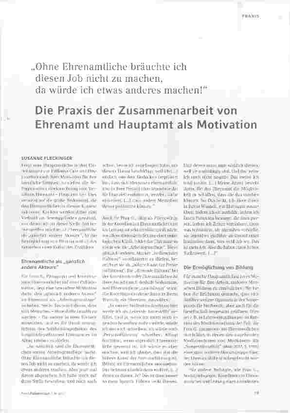 Vorschauseite 1: „Ohne Ehrenamtliche bräuchte ich diesen Job nicht zu machen, da würde ich etwas anderes machen!“ Die Praxis der Zusammenarbeit von Ehrenamt und Hauptamt als Motivation