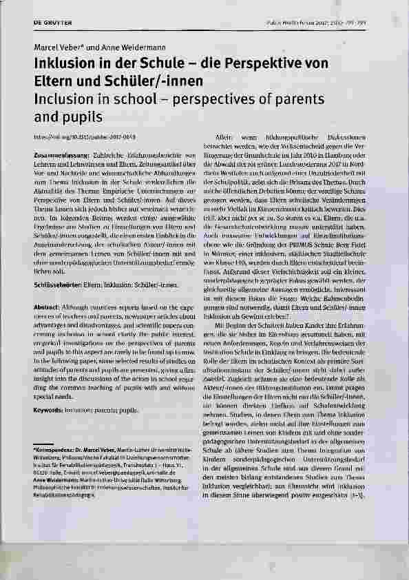 Vorschauseite 1: Inklusion in der Schule die Perspektive von Eltern und Schüler/-innen