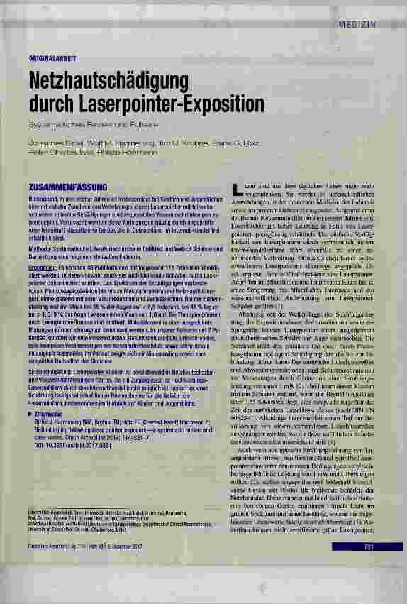 Vorschauseite 1: Netzhautschädigung durch Laserpointer-Exposition