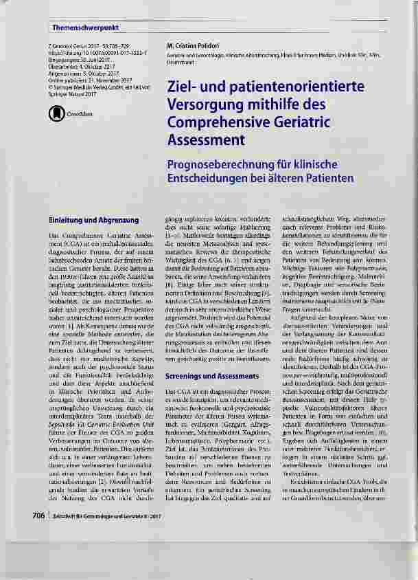 Vorschauseite 1: Zielund patientenorientierte Versorgung mithilfe des Comprehensive Geriatrie Assessment