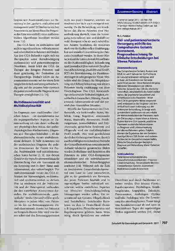 Vorschauseite 2: Zielund patientenorientierte Versorgung mithilfe des Comprehensive Geriatrie Assessment