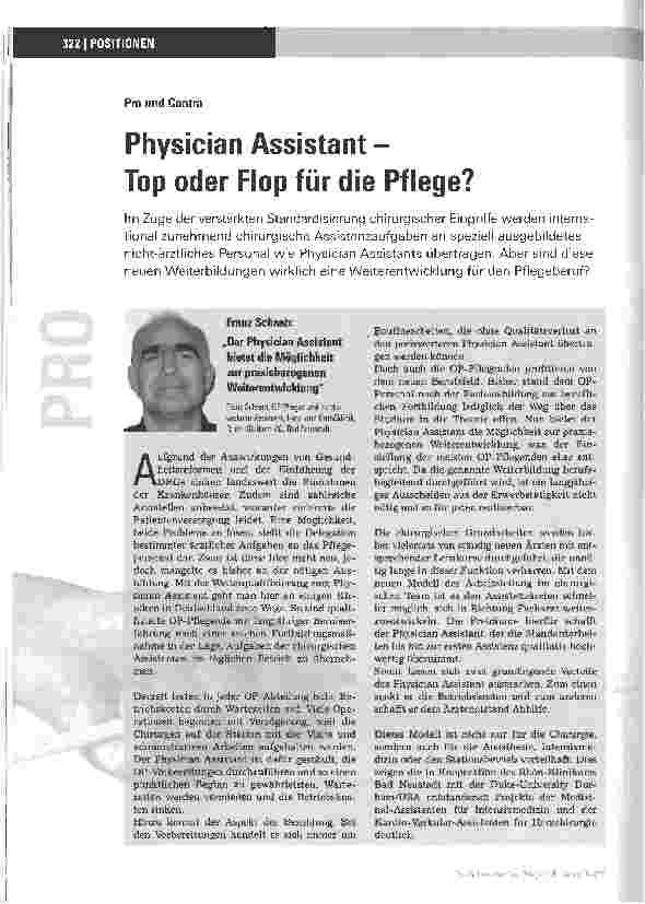 Vorschauseite 1: Physician Assistant -Top oder Flop für die Pflege?