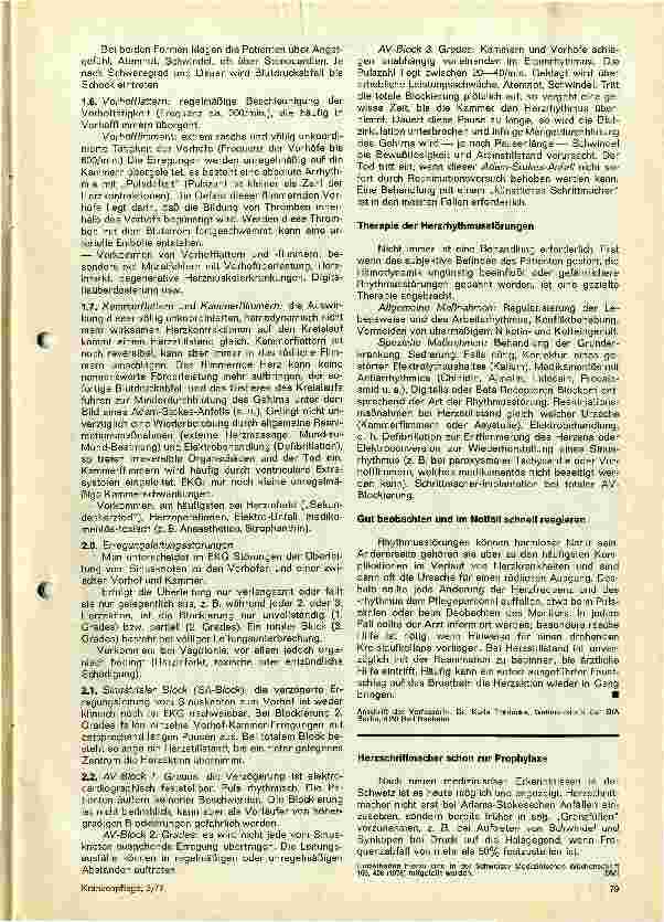 Vorschauseite 2: Herzrhytmusstörungen Was sollte das Pflegepersonal darüber wissen?