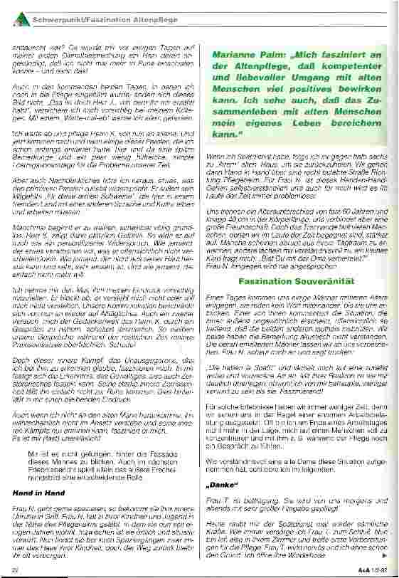 Vorschauseite 5: Schwerpunkt: Faszination Altenpflege Faszinaation gegen den Frust